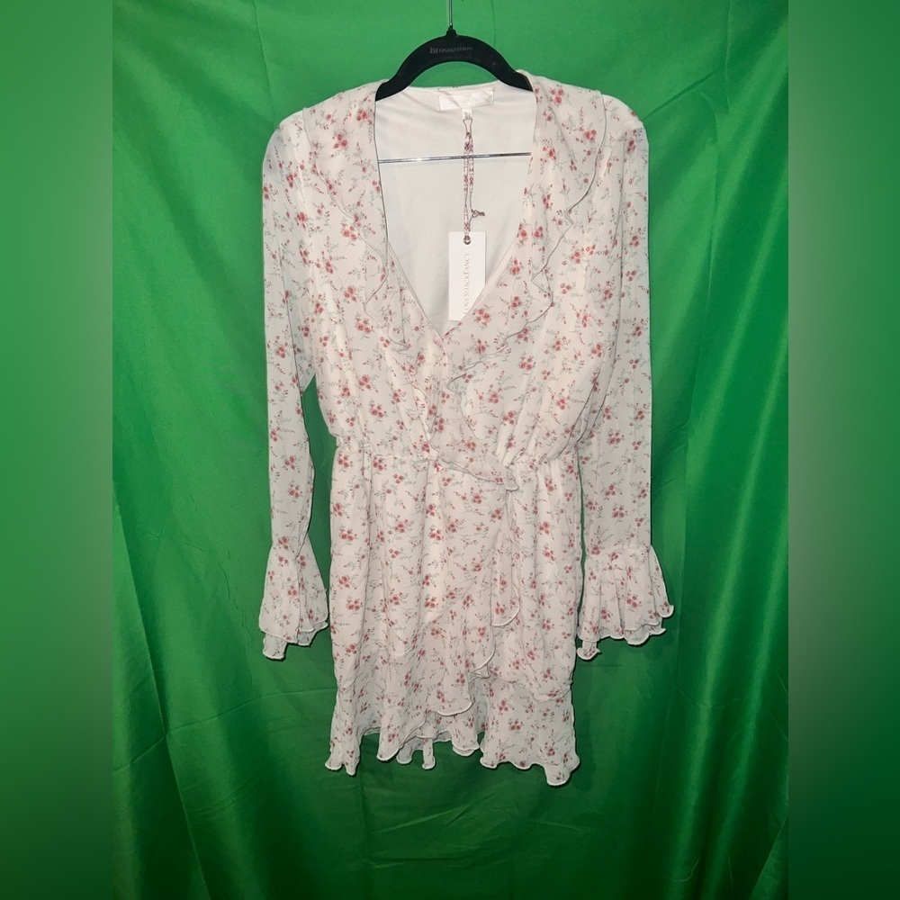 NWT LoveShackFancy Floral Ruffle Wrap Mini Dress Size Small
